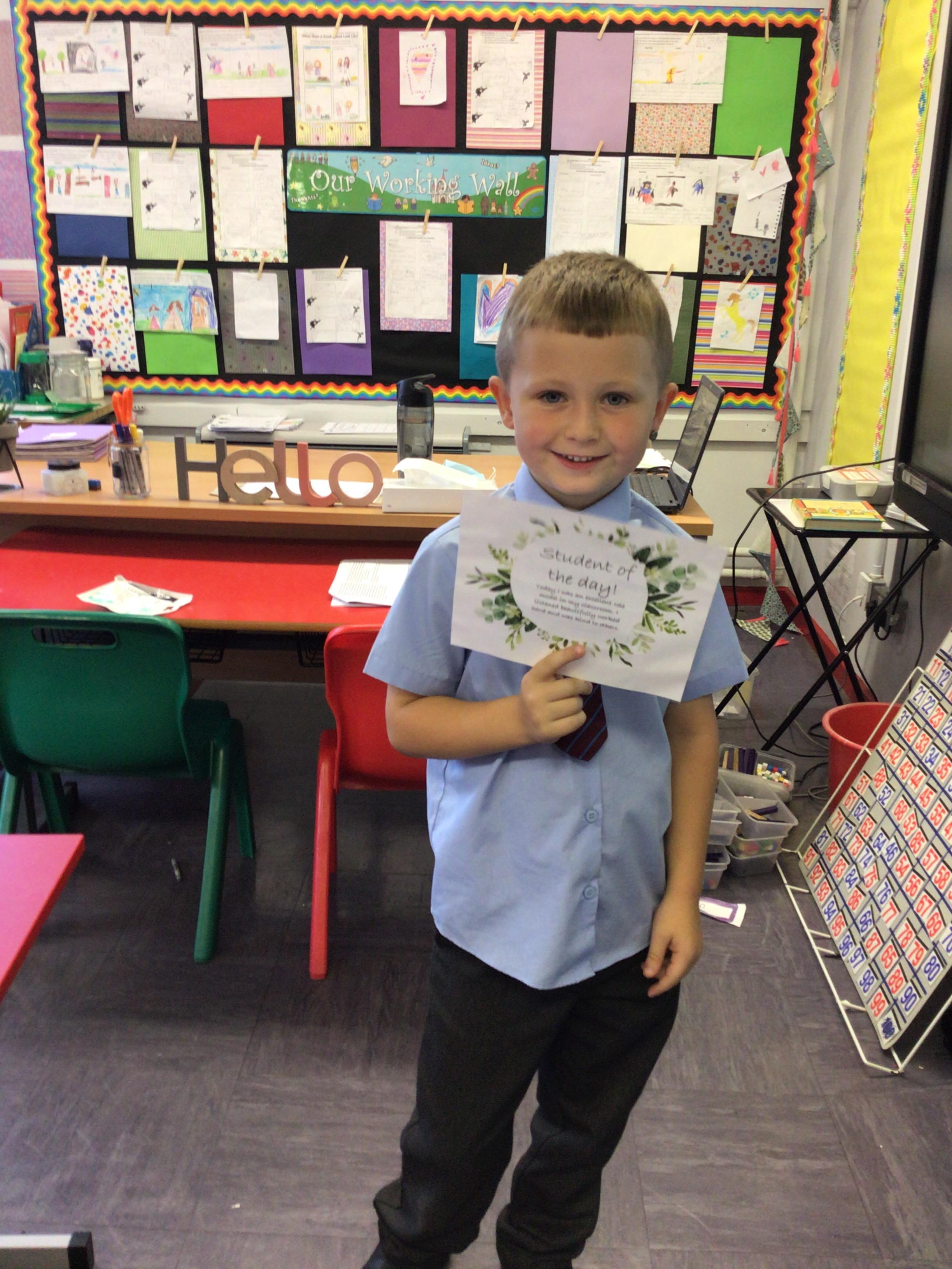 Logan won pupil of the day on Tuesday, keep up the good work Logan!:)